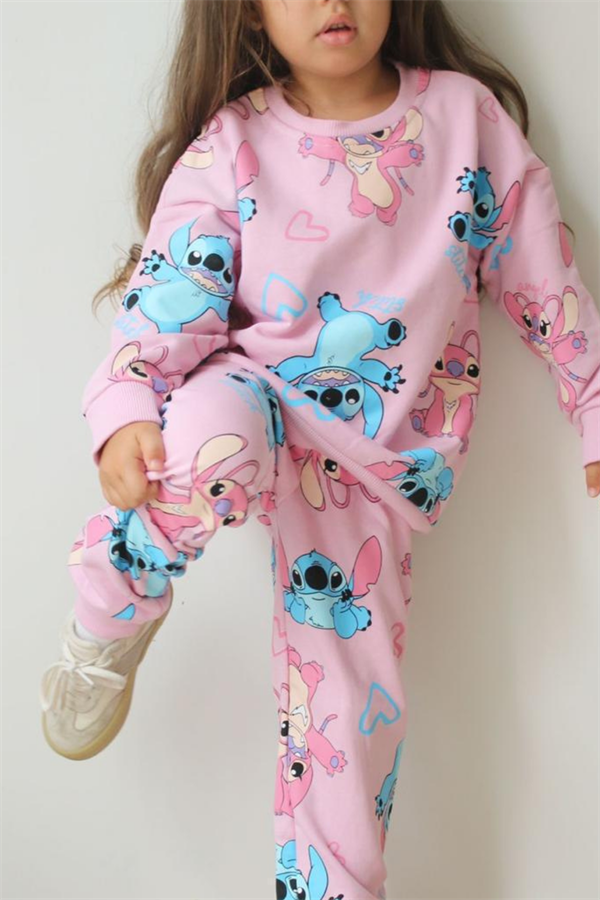 Kız Çocuk 3 İplik Stitch Baskı İkili Takım