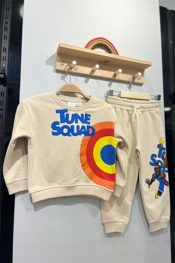 3 İplik Tune Squad Baskı İkili Krem Takım