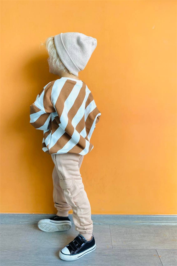 Unisex Çocuk 3 İplik Kahve Kargo Cepli Takım