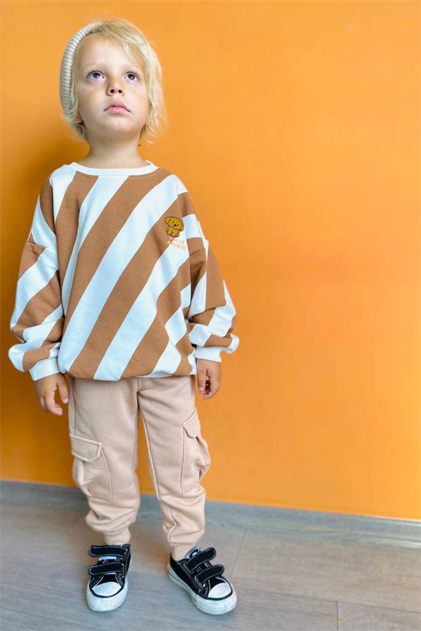 Unisex Çocuk 3 İplik Kahve Kargo Cepli Takım