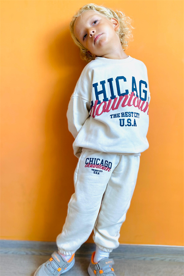 Unisex Çocuk 3 İplik Krem Chicago Takım
