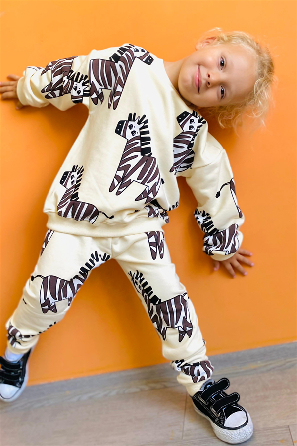Unisex Çocuk 3 İplik Zebra Desenli Takım