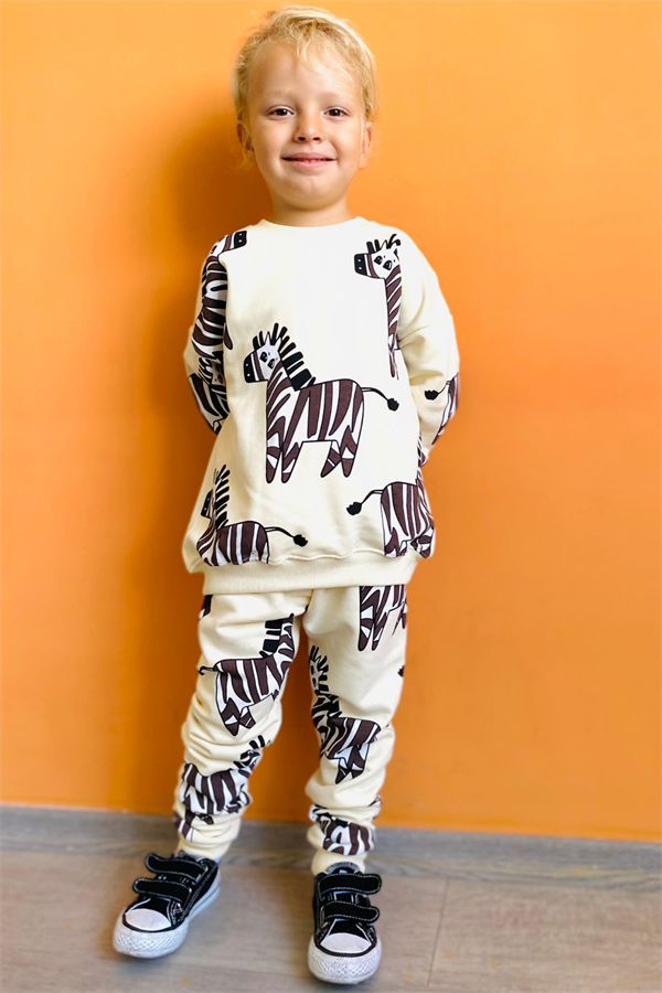 Unisex Çocuk 3 İplik Zebra Desenli Takım