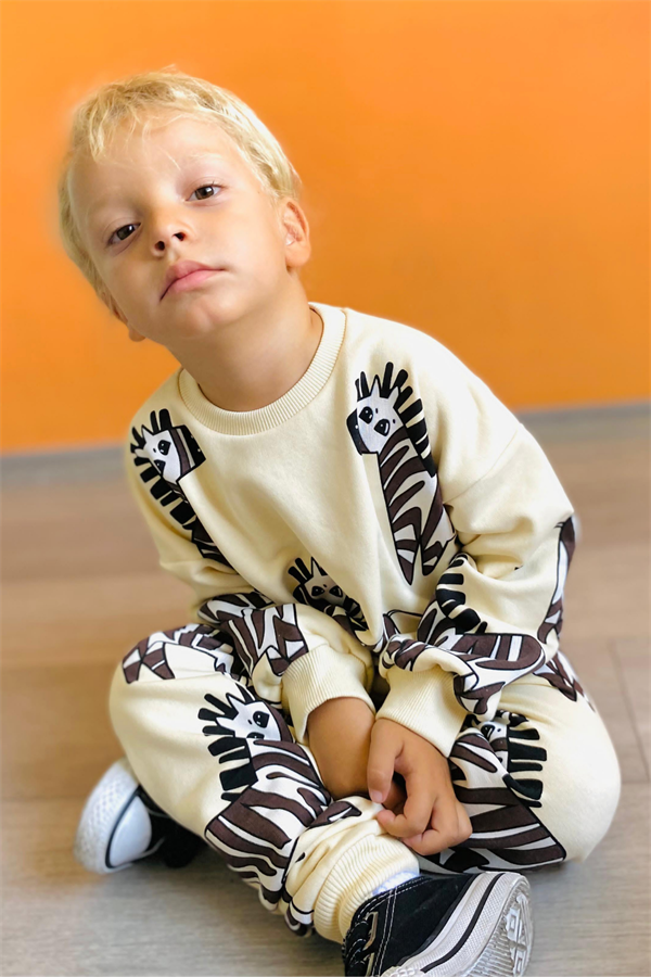Unisex Çocuk 3 İplik Zebra Desenli Takım