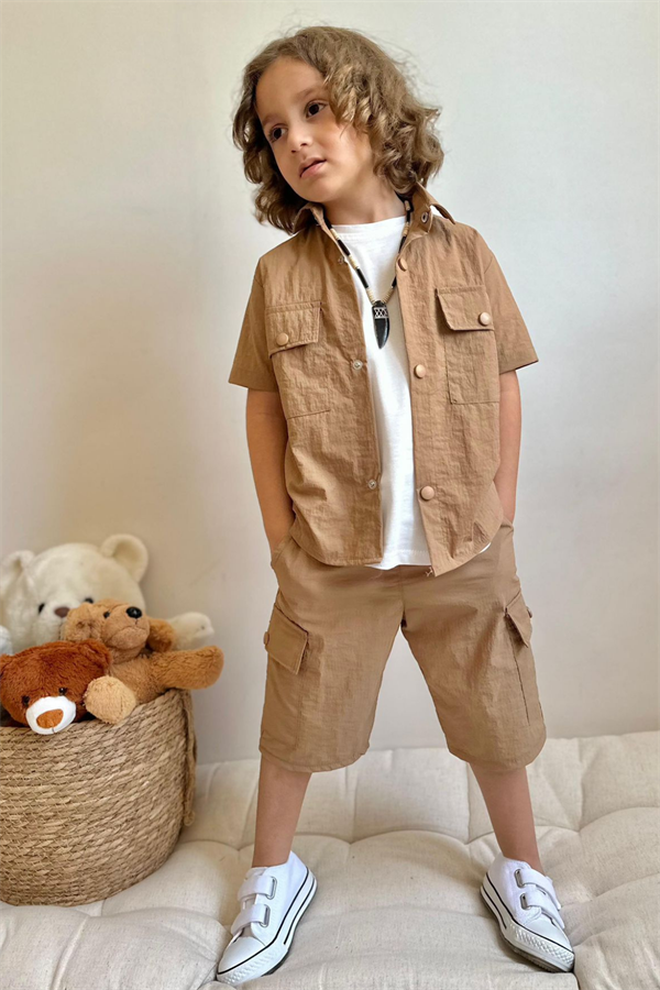 3 Parça Kahve Şortlu Takım