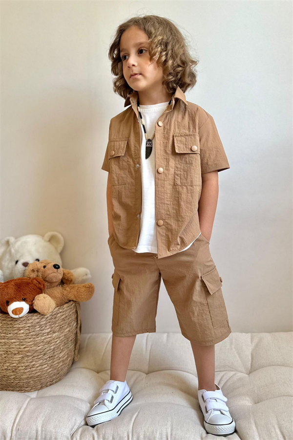 3 Parça Kahve Şortlu Takım