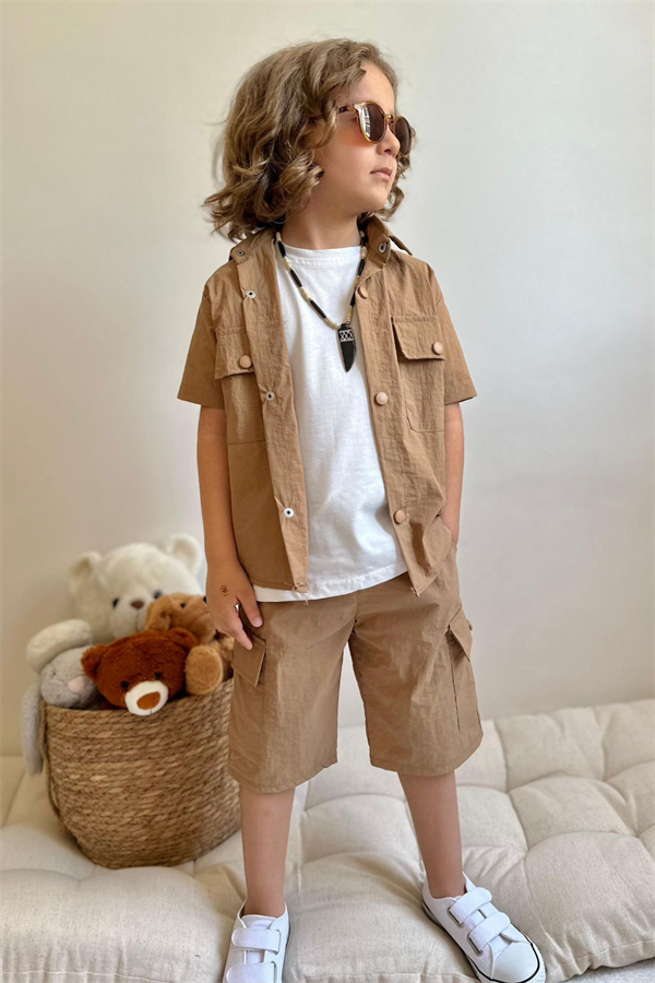 3 Parça Kahve Şortlu Takım