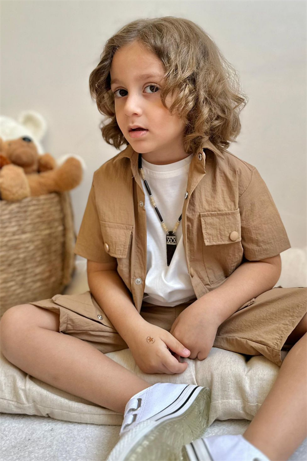 3 Parça Kahve Şortlu Takım