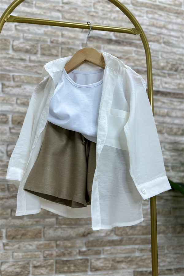 3 Parça Şifon Gömlek Body Şort Takım