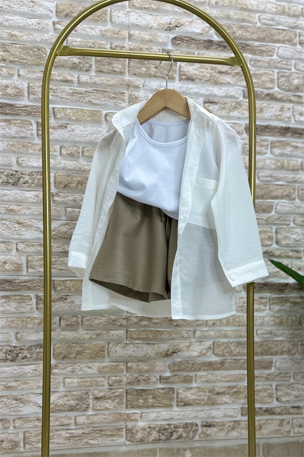 3 Parça Şifon Gömlek Body Şort Takım