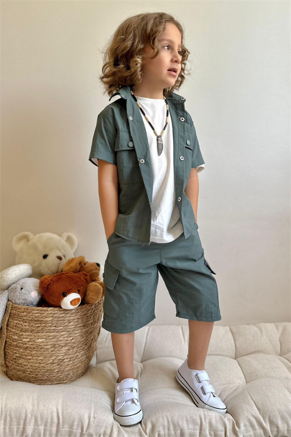 3 Parça Petrol Mavisi Şortlu Takım