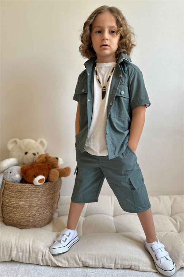 3 Parça Petrol Mavisi Şortlu Takım