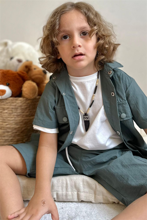 3 Parça Petrol Mavisi Şortlu Takım