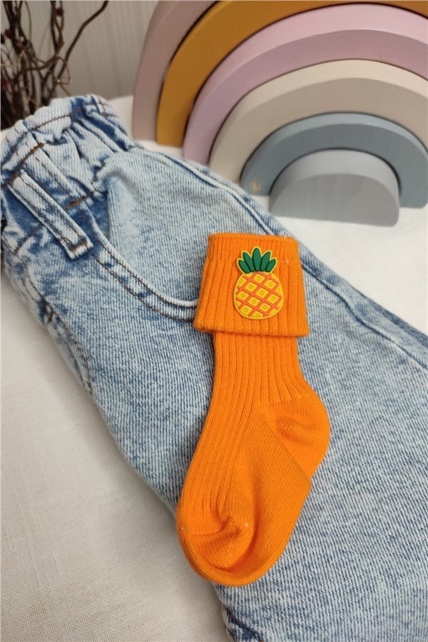 Ananas Figürlü Diz Altı Çorap