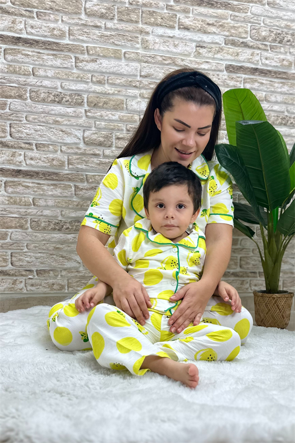 Anne Yetişkin Limonlu Pijama Takımı