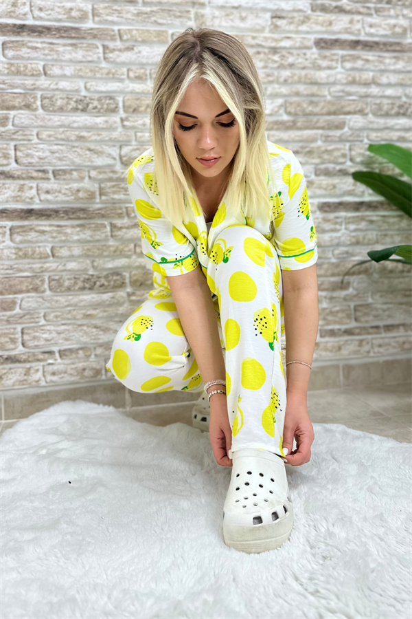 Anne Yetişkin Limonlu Pijama Takımı
