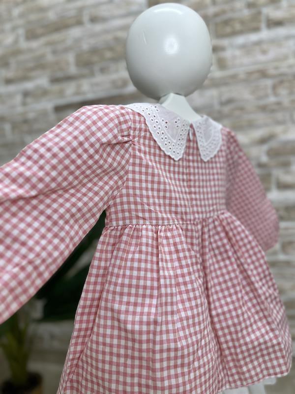 Astarlı Bebe Yakalı pembe Pötikareli Elbise