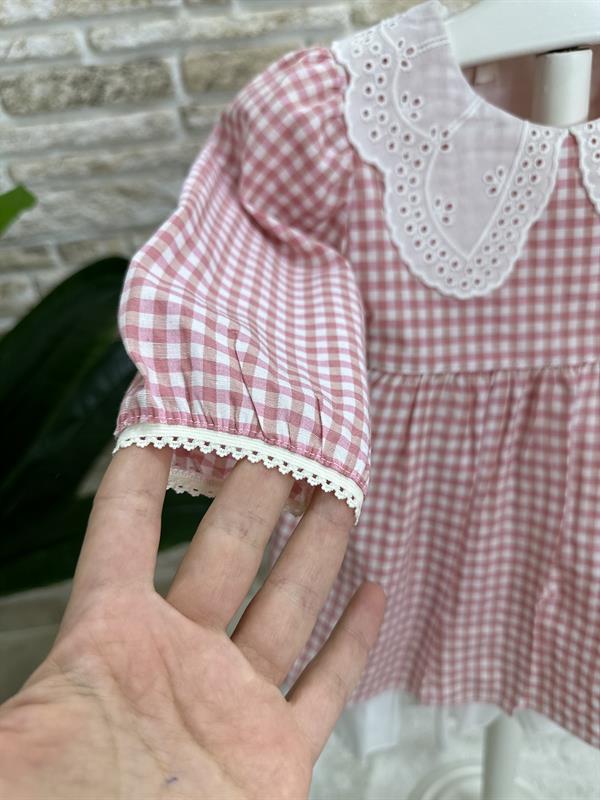 Astarlı Bebe Yakalı pembe Pötikareli Elbise