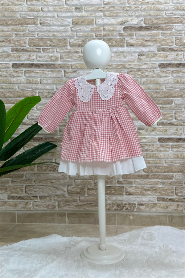 Astarlı Bebe Yakalı pembe Pötikareli Elbise