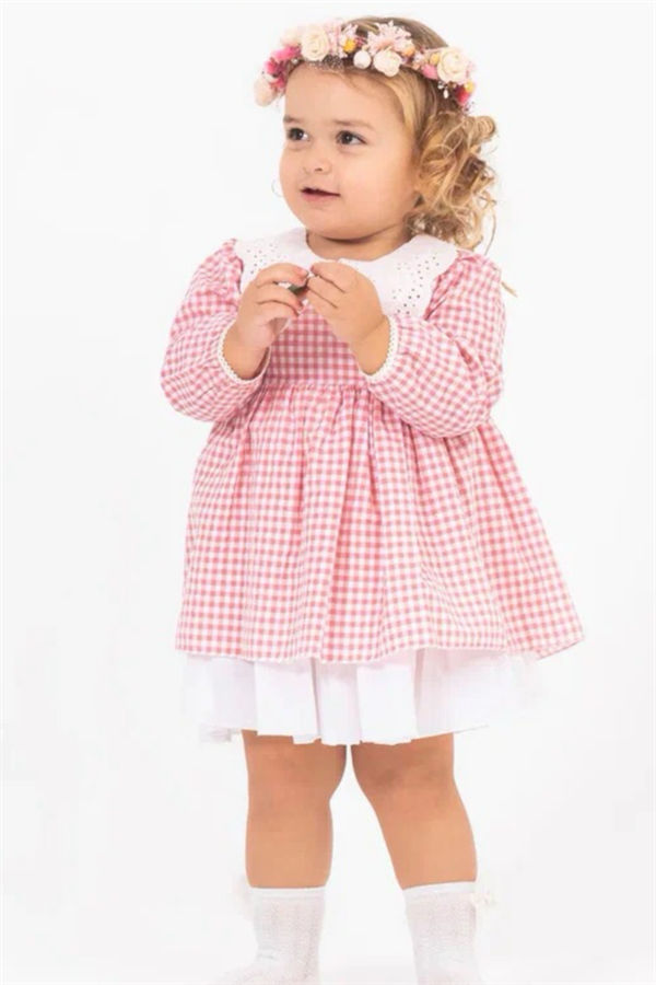 Astarlı Bebe Yakalı pembe Pötikareli Elbise