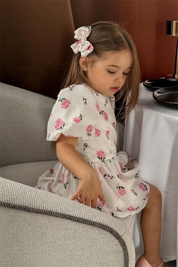 Kız Çocuk Astarlı Çiçekli  Elbise