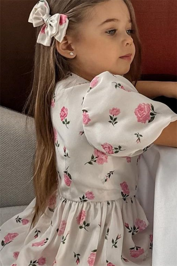 Kız Çocuk Astarlı Çiçekli  Elbise