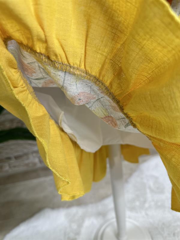 Astarlı Lale Desenli Oranj Sarı Elbise