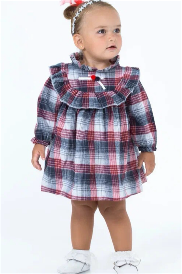 Kız Çocuk Astarlı Piliseli Pötikareli Kırmızılı Elbise