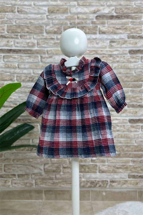 Kız Çocuk Astarlı Piliseli Pötikareli Kırmızılı Elbise