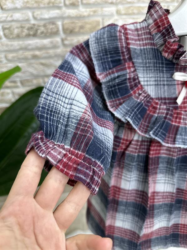 Kız Çocuk Astarlı Piliseli Pötikareli Kırmızılı Elbise