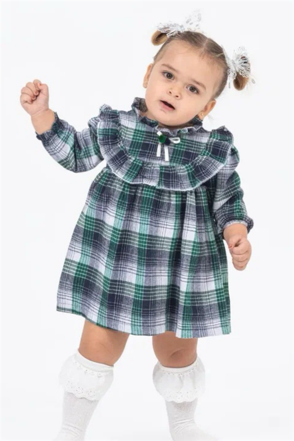 Astarlı Piliseli Pötikareli Yeşilli Elbise