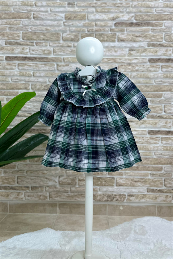 Astarlı Piliseli Pötikareli Yeşilli Elbise