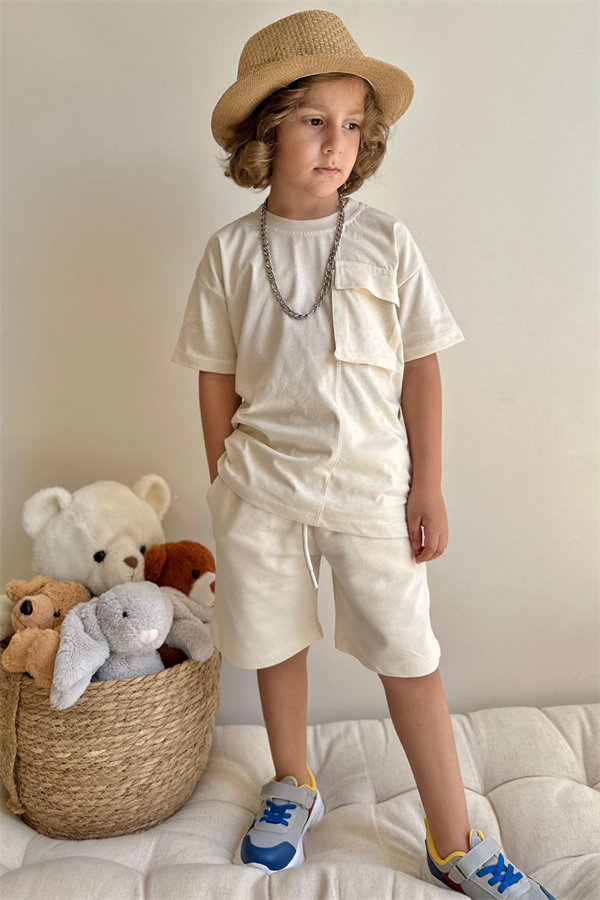 Basic Cepli Krem Şortlu Takım