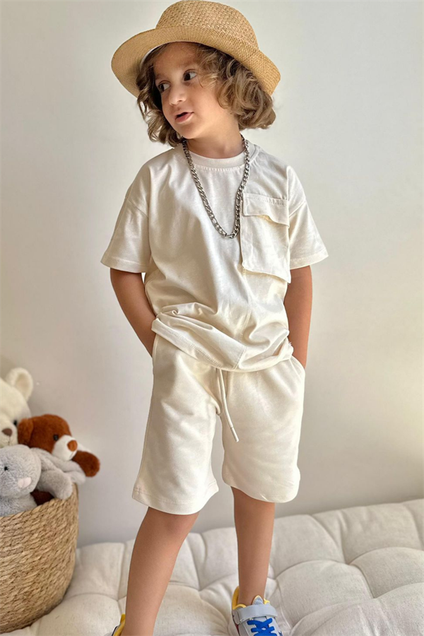 Basic Cepli Krem Şortlu Takım