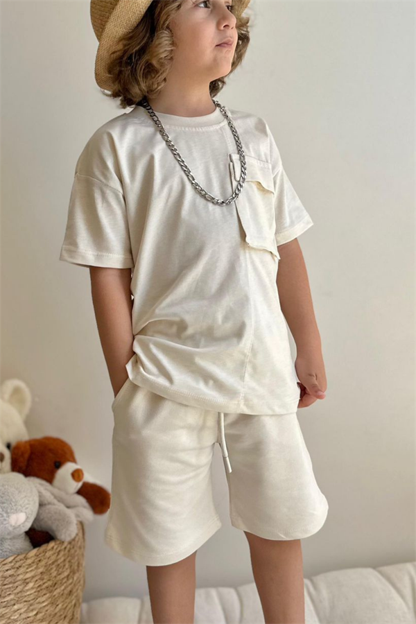 Basic Cepli Krem Şortlu Takım