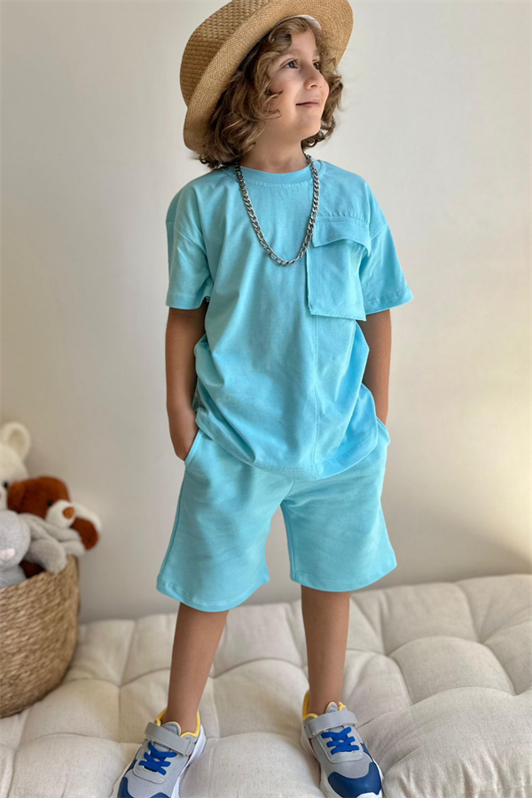 Basic Cepli Turkuaz Şortlu Takım