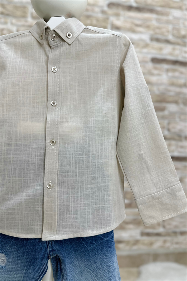 Bej Keten Gömlek
