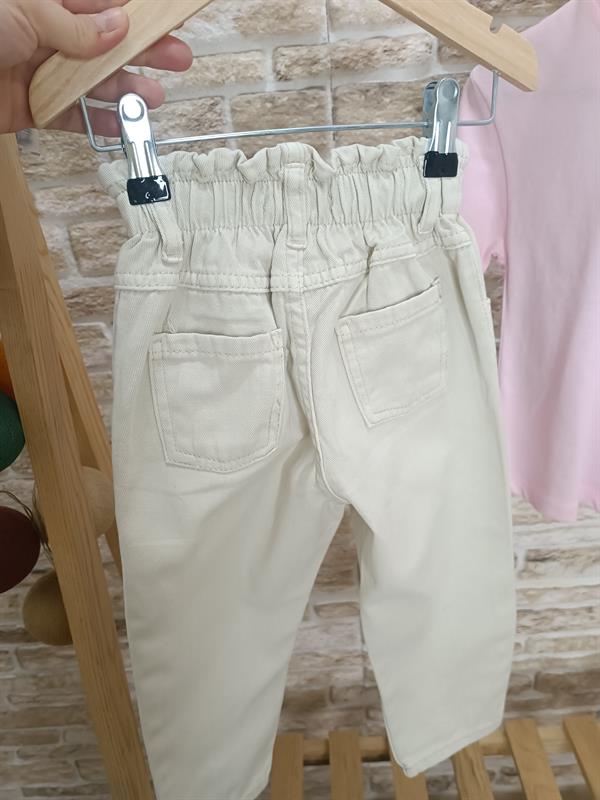 Beli Lastikli Krem Jean Pantolon