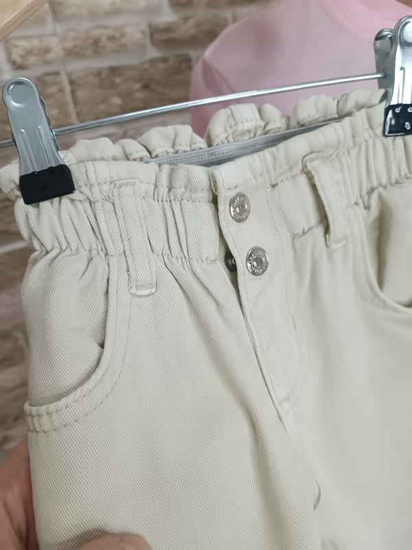 Beli Lastikli Krem Jean Pantolon