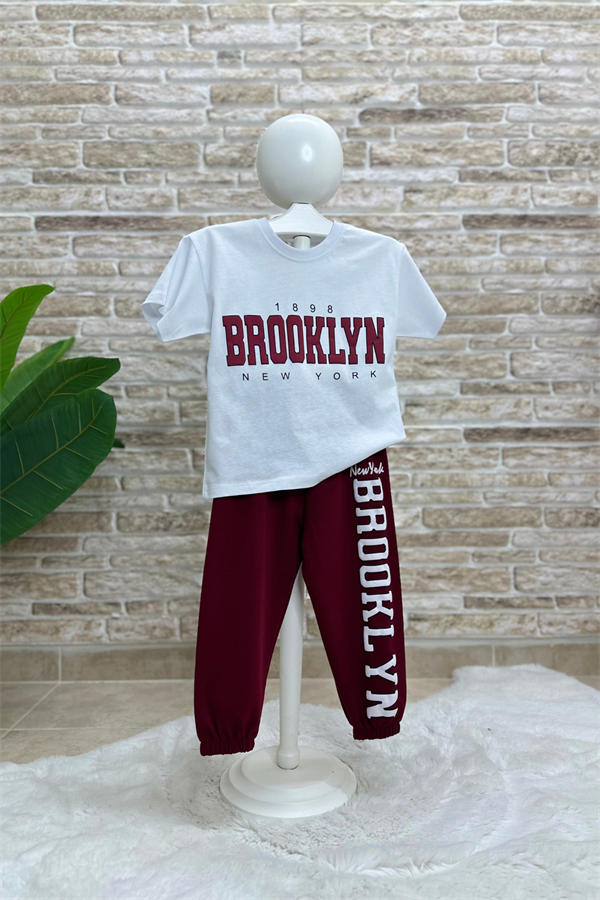 Brooklyn Bordo Tshirt Eşofman Takım