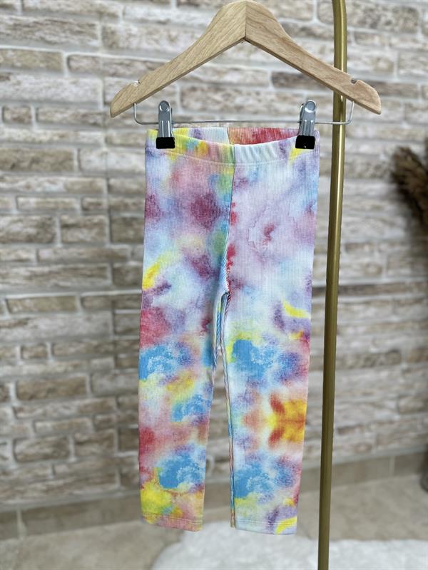 Kız Çocuk Çiçekli Gökkuşağı Fitilli Tayt Takım