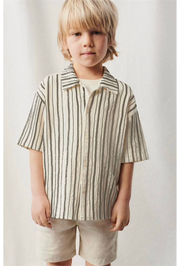 Çizgili Gömlekli Denim Şortlu Takım