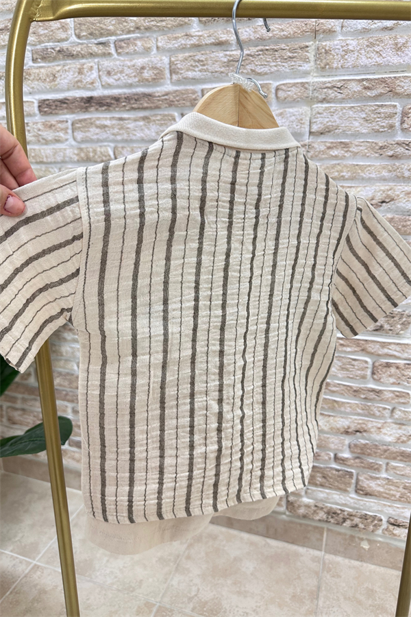 Çizgili Gömlekli Denim Şortlu Takım