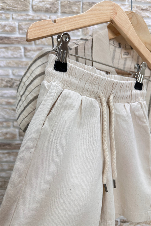 Çizgili Gömlekli Denim Şortlu Takım