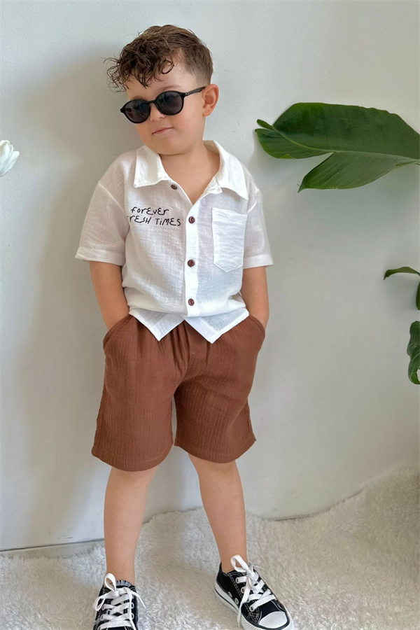 Coconart Baskı Kahve Şort Takım