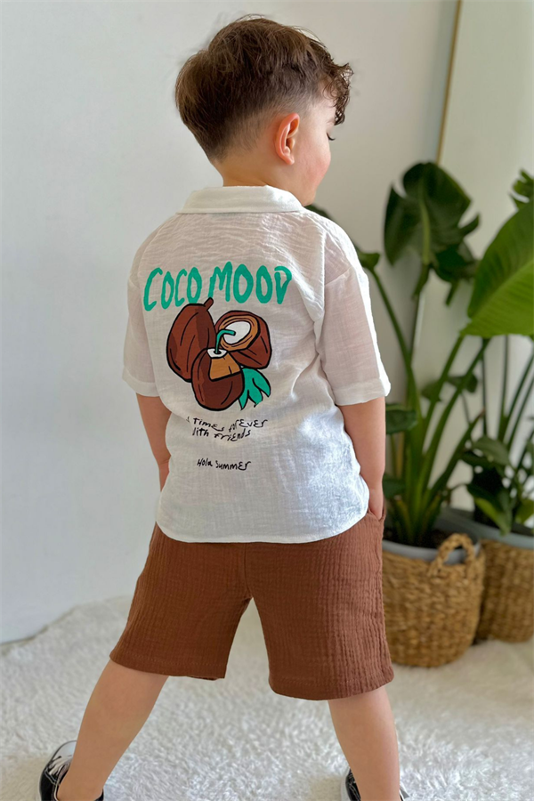 Coconart Baskı Kahve Şort Takım