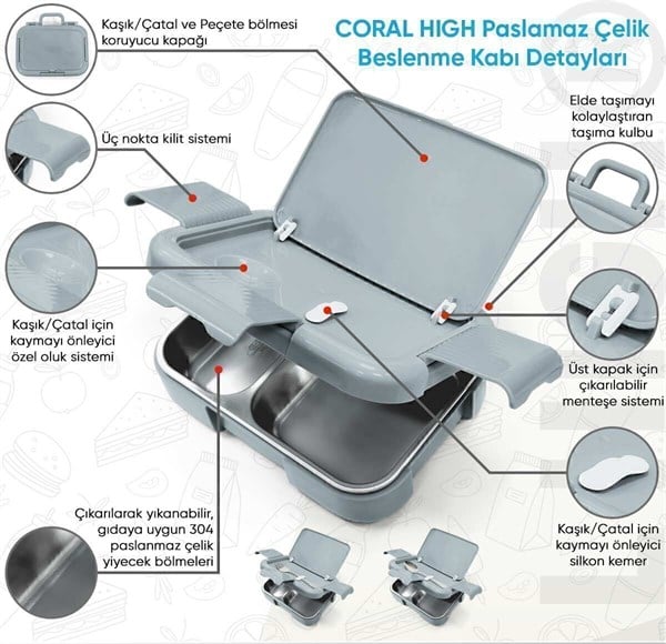 Coral High Kids Çok Renkli Dama Çizgi Puantiye Desenli Paslanmaz Çelik Beslenme Kabı 39104