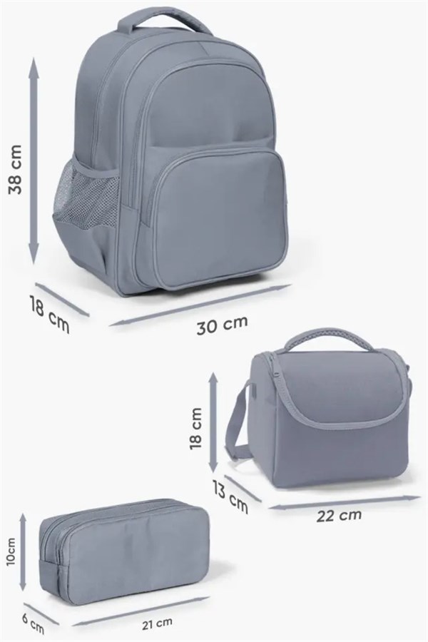 Coral High Kids Gri Siyah Yarasa Desenli 3lü Okul Çanta Seti SET0133244 Adet