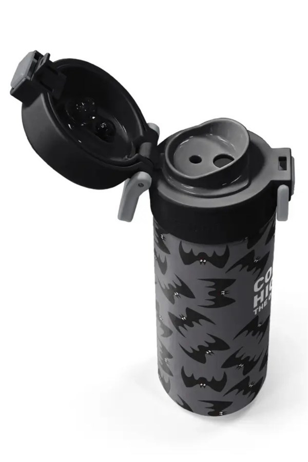 Coral High Kids Gri Siyah Yarasa Desenli Pipetli ve Direkt İçim Çelik Termos 500 ml 38126 Adet