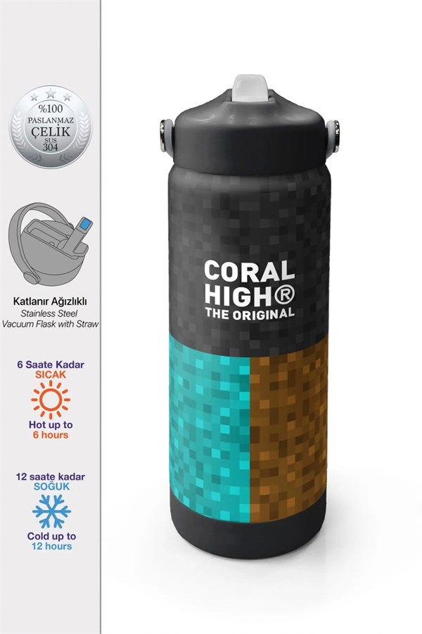 Coral High Kids High Craft Desenli Pipetli ve Direkt İçim Çelik Termos 500 ml 38316